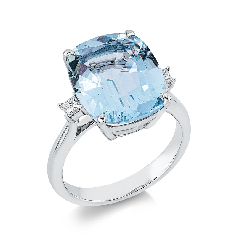Ring mit Aquamarin  aus 750/-18 Karat Weißgold mit 2 Diamanten 0