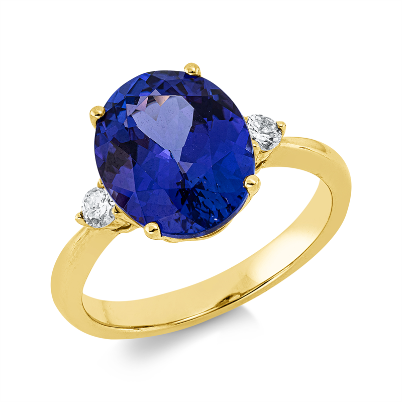Ring mit Tansanit  aus 750/-18 Karat Gelbgold mit 2 Diamanten 0