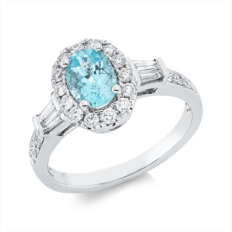 Ring mit Paraiba  aus 750/-18 Karat Weißgold mit 24 Diamanten 0