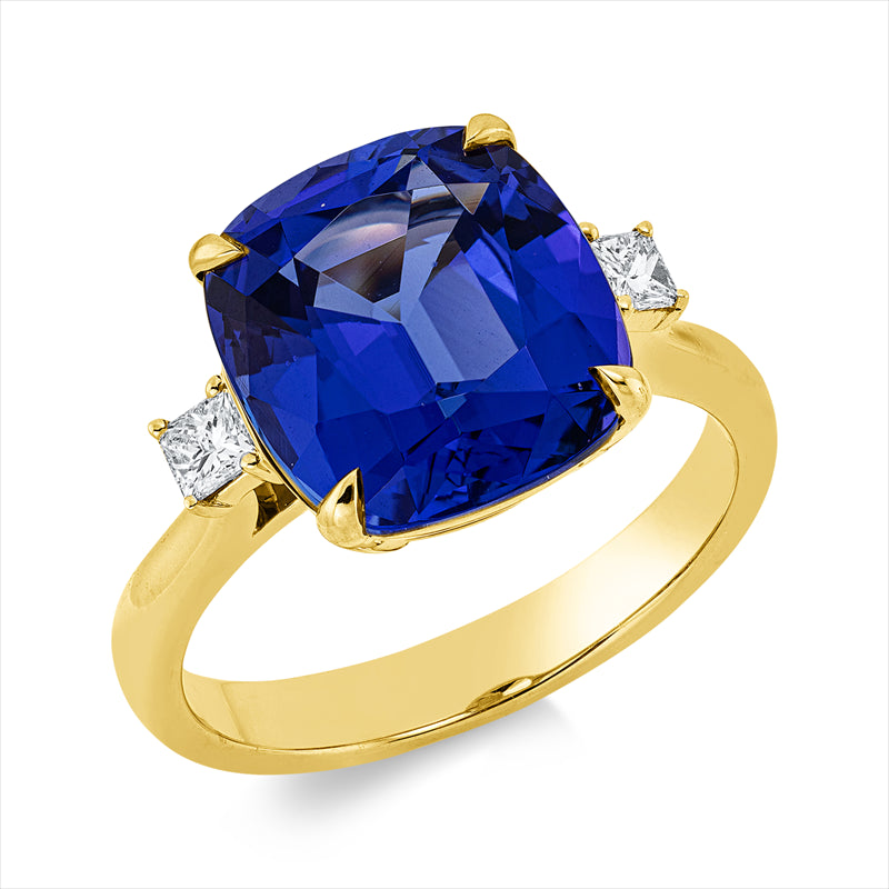 Ring mit Tansanit  aus 750/-18 Karat Gelbgold mit 2 Diamanten 0