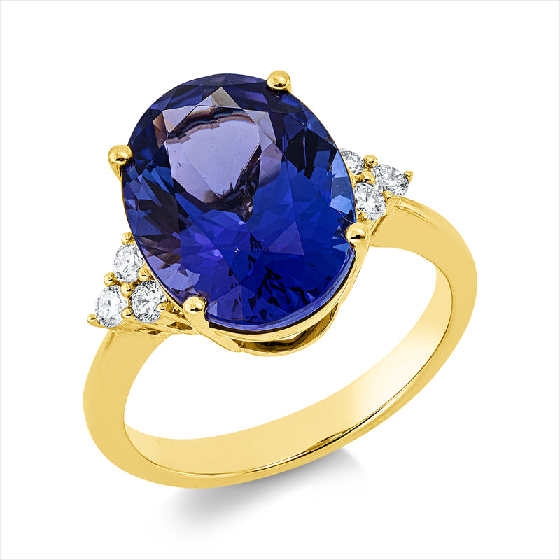 Ring mit Tansanit  aus 750/-18 Karat Gelbgold mit 6 Diamanten 0