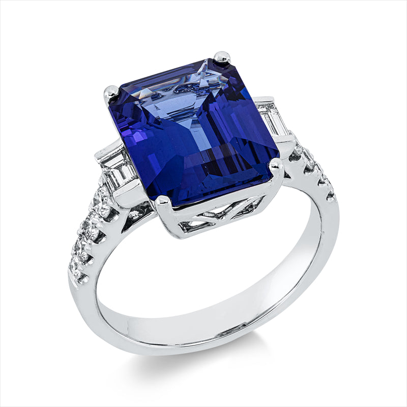 Ring mit Tansanit  aus 750/-18 Karat Weißgold mit 10 Diamanten 0