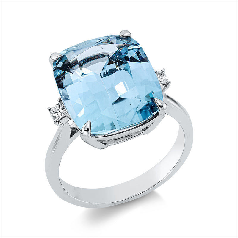 Ring mit Aquamarin  aus 750/-18 Karat Weißgold mit 2 Diamanten 0