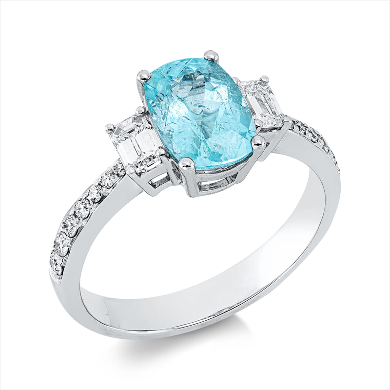 Ring mit Paraiba  aus 750/-18 Karat Weißgold mit 16 Diamanten 0