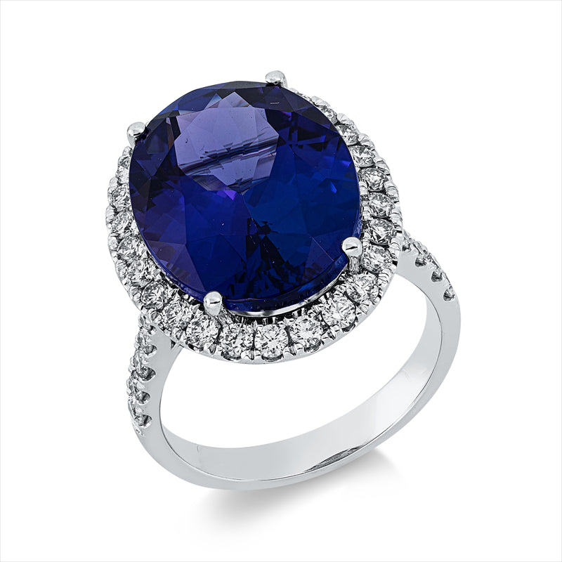 Ring mit Tansanit  aus 750/-18 Karat Weißgold mit 40 Diamanten 0