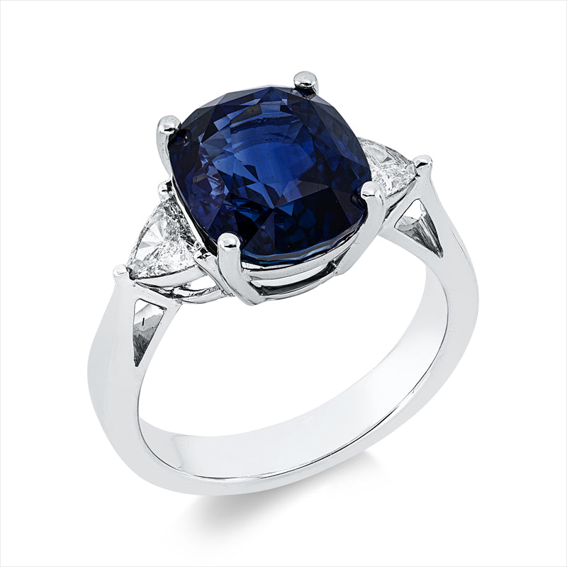 Ring mit Saphir  aus 750/-18 Karat Weißgold mit 2 Diamanten 0