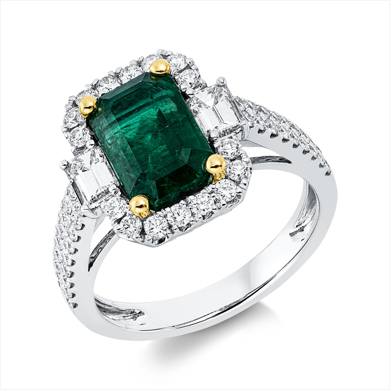 Ring mit Smaragd  aus 950/-Platin Gelbgold Platin 950 mit 54 Diamanten 1