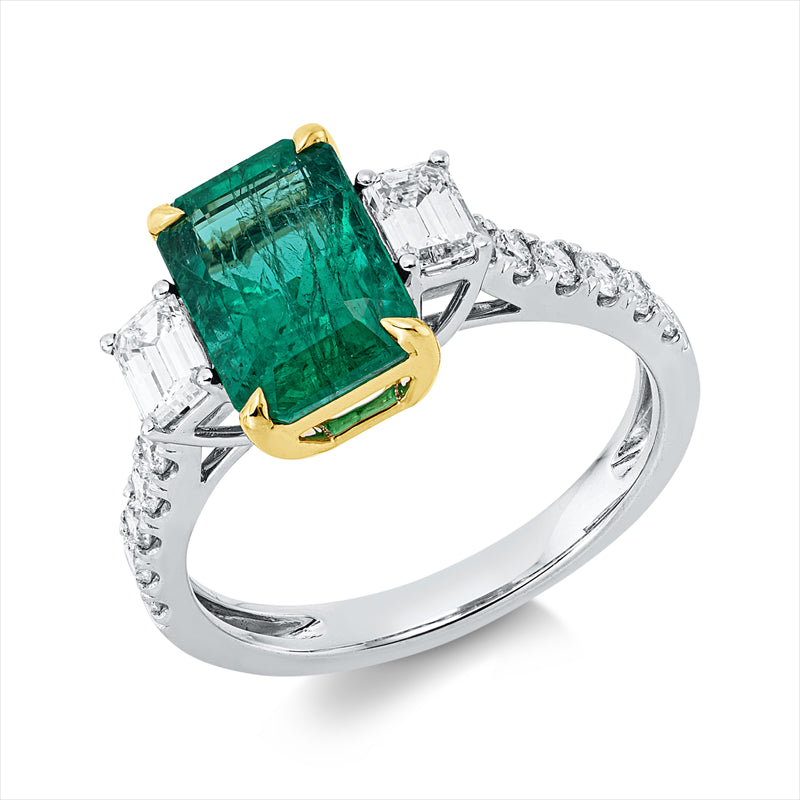 Ring mit Smaragd  aus 950/-Platin Gelbgold Platin 950 mit 14 Diamanten 0