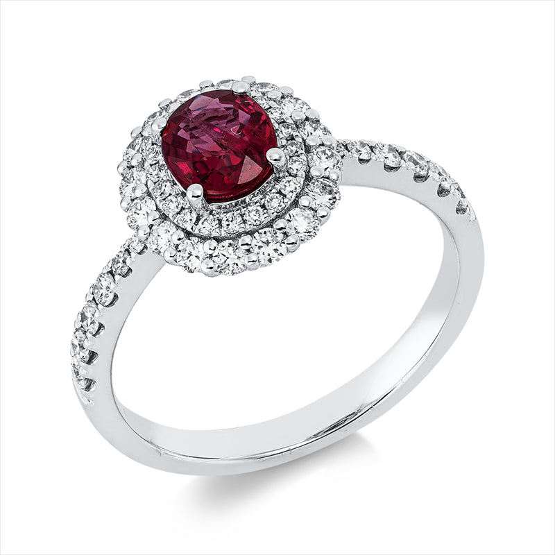 Ring mit Rubin  aus 750/-18 Karat Weißgold mit 48 Diamanten 0