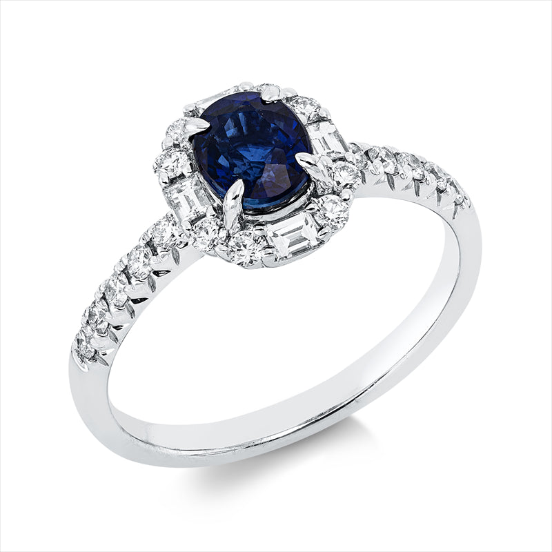 Ring mit Saphir  aus 750/-18 Karat Weißgold mit 22 Diamanten 0