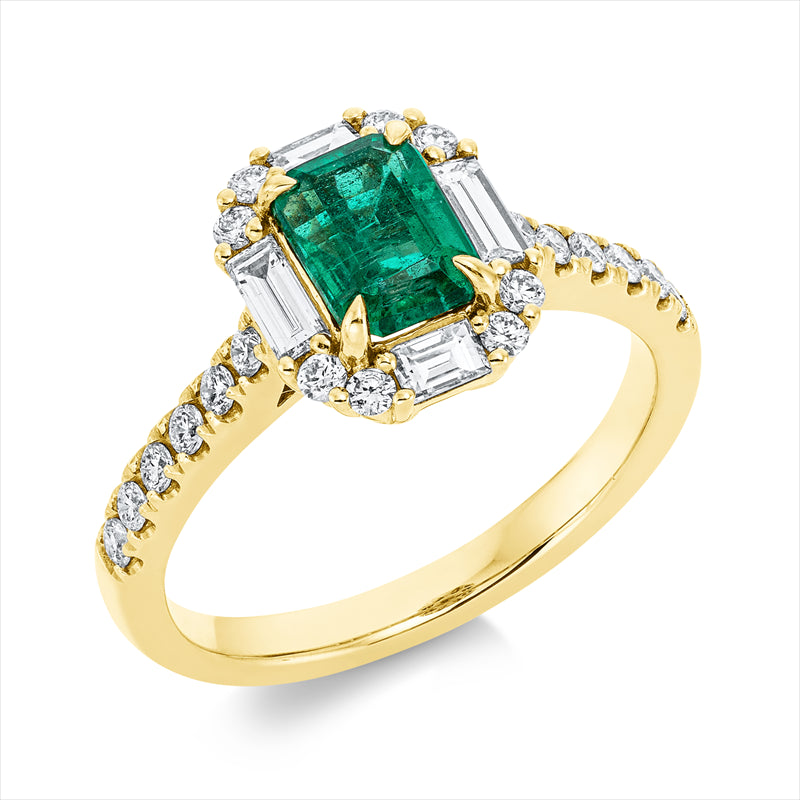 Ring mit Smaragd  aus 750/-18 Karat Gelbgold mit 24 Diamanten 0