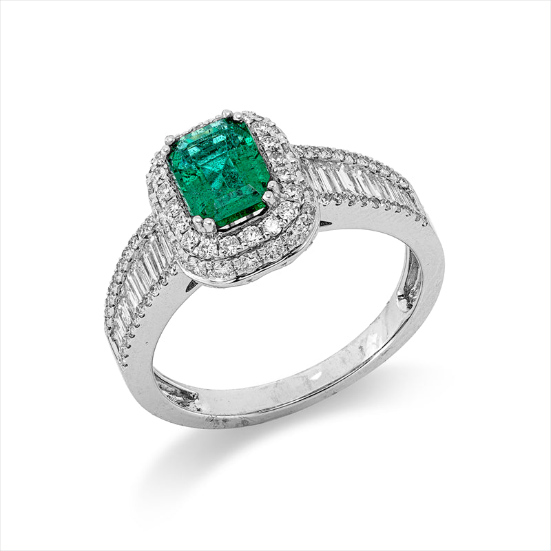 Ring mit Smaragd  aus 750/-18 Karat Weißgold mit 96 Diamanten 0