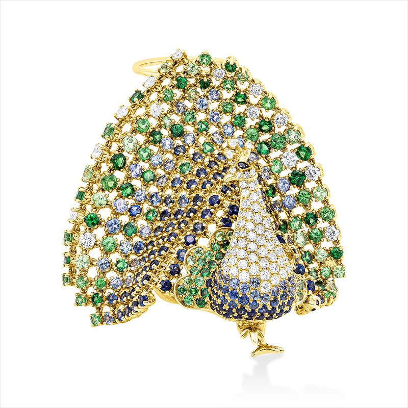 Ring mit Farbstein  aus 750/-18 Karat Gelbgold mit 87 Diamanten 1