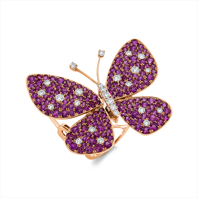 Ring mit Rubin  aus 750/-18 Karat Rotgold mit 26 Diamanten 0