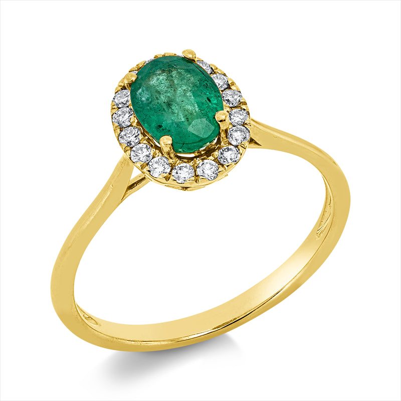 Ring mit Smaragd  aus 750/-18 Karat Gelbgold mit 16 Diamanten 0