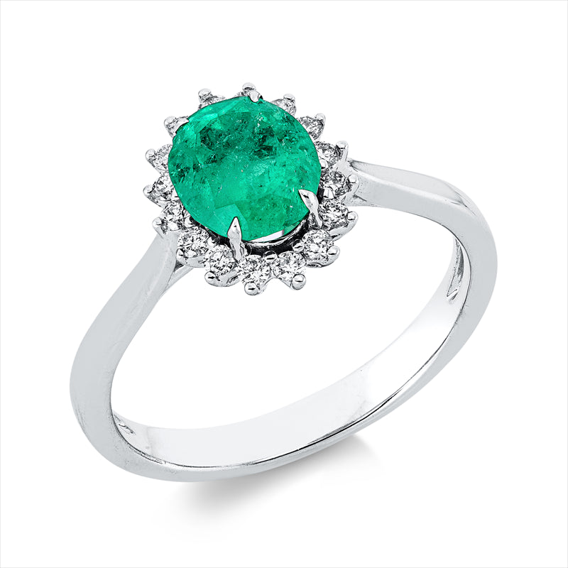 Ring mit Smaragd  aus 750/-18 Karat Weißgold mit 16 Diamanten 0