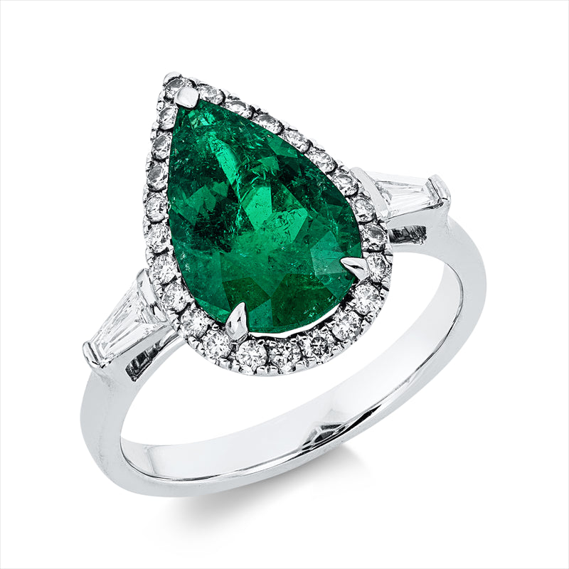 Ring mit Smaragd  aus 750/-18 Karat Weißgold mit 26 Diamanten 0