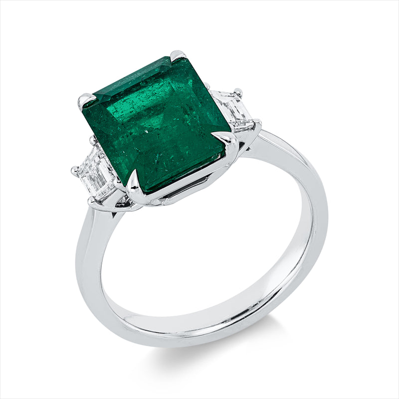 Ring mit Smaragd  aus 750/-18 Karat Weißgold mit 2 Diamanten 0