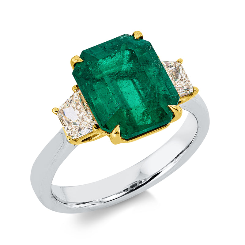 Ring mit Smaragd  aus 750/-18 Karat Weißgold / Gelbgold mit 2 Diamanten 0