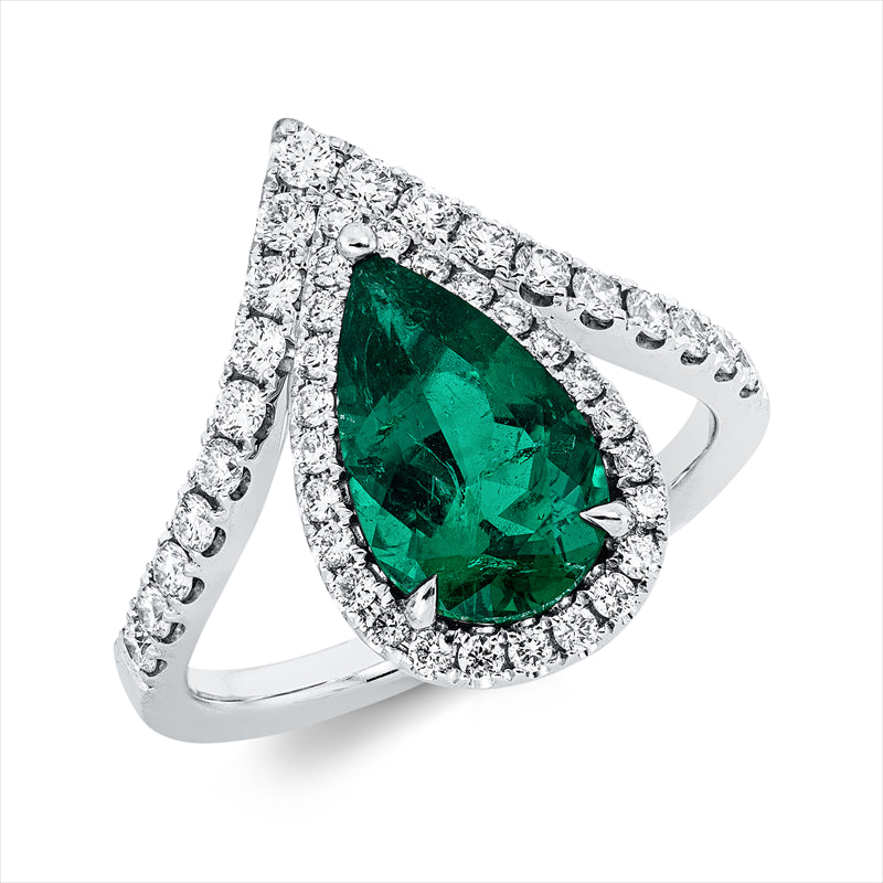 Ring mit Smaragd  aus 750/-18 Karat Weißgold mit 44 Diamanten 0