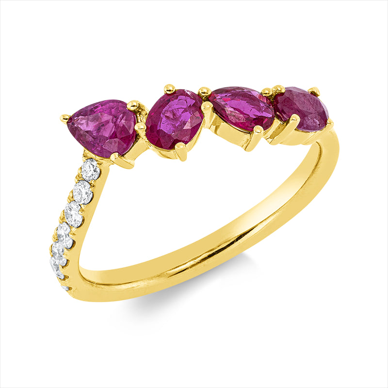 Ring mit Rubin  aus 750/-18 Karat Gelbgold mit 7 Diamanten 0