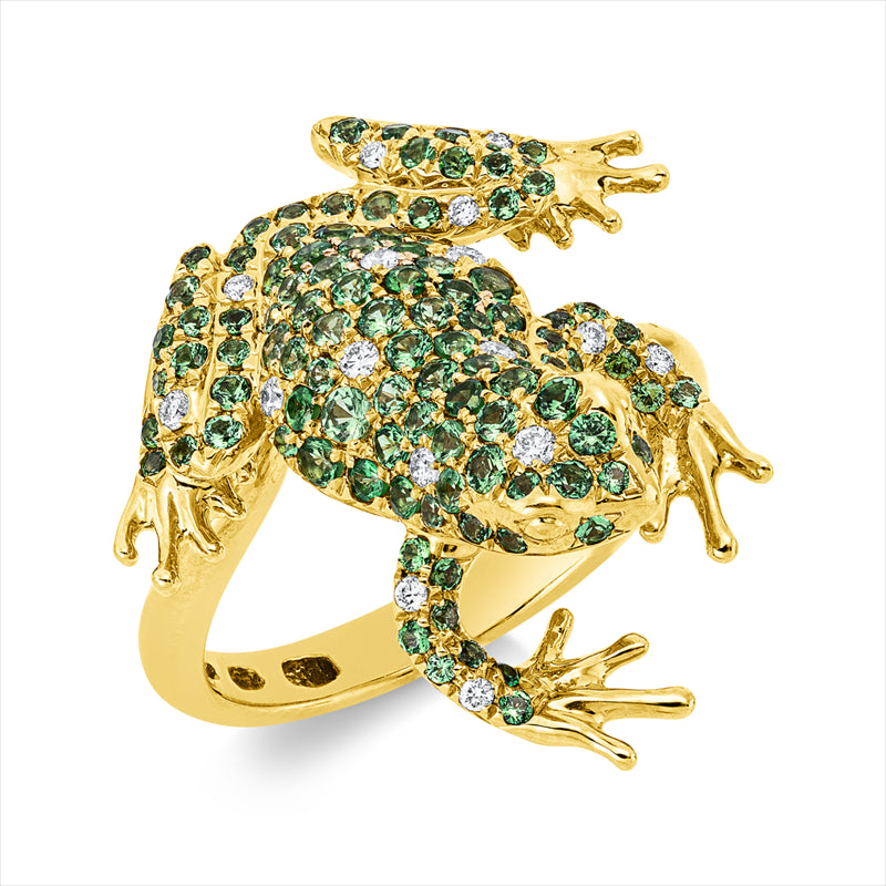 Ring mit Tsavorith  aus 750/-18 Karat Gelbgold mit 16 Diamanten 0