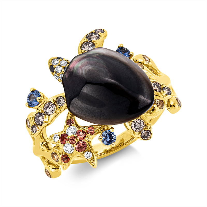 Ring mit Saphir  aus 750/-18 Karat Gelbgold mit 26 Diamanten 0