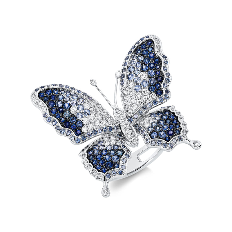 Ring mit Saphir  aus 750/-18 Karat Weißgold mit 71 Diamanten 0