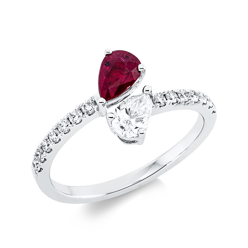 Ring mit Rubin  aus 750/-18 Karat Weißgold mit 15 Diamanten 0