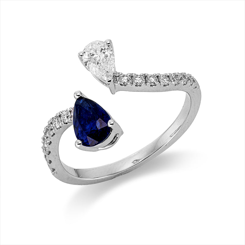 Ring mit Saphir  aus 750/-18 Karat Weißgold mit 17 Diamanten 0