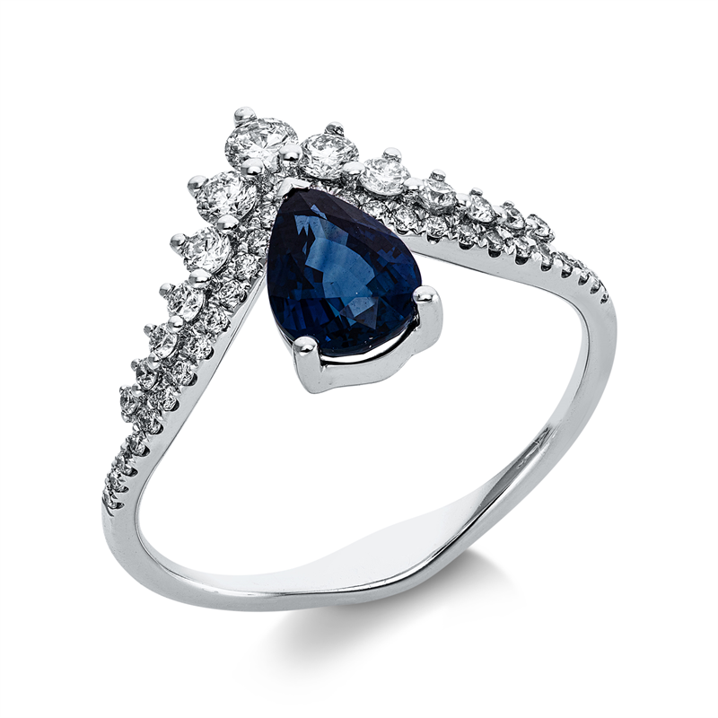 Ring mit Saphir  aus 750/-18 Karat Weißgold mit 40 Diamanten 0