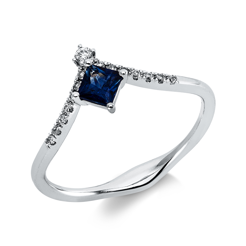 Ring mit Saphir  aus 750/-18 Karat Weißgold mit 15 Diamanten 0