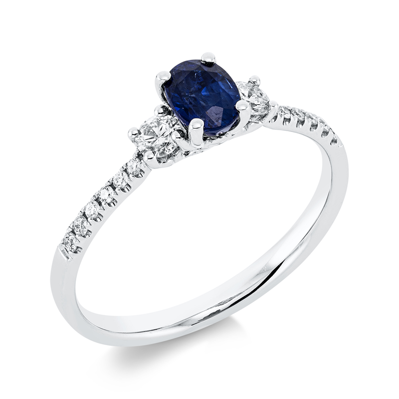 Ring mit Saphir  aus 750/-18 Karat Weißgold mit 14 Diamanten 0