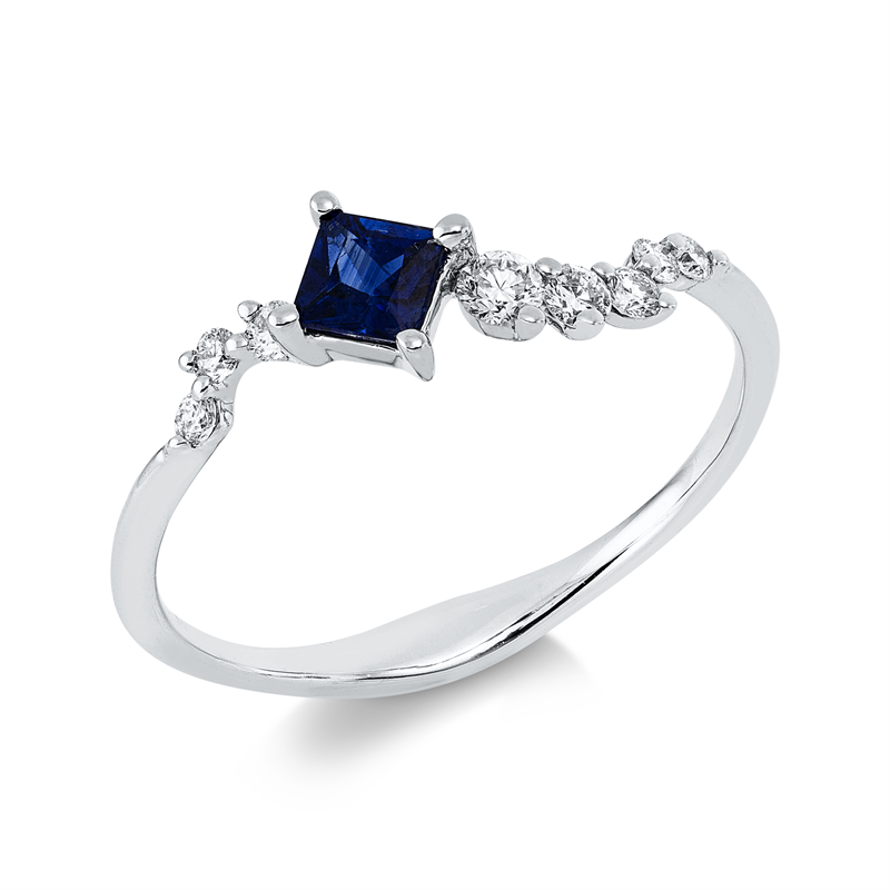 Ring mit Saphir  aus 750/-18 Karat Weißgold mit 8 Diamanten 0
