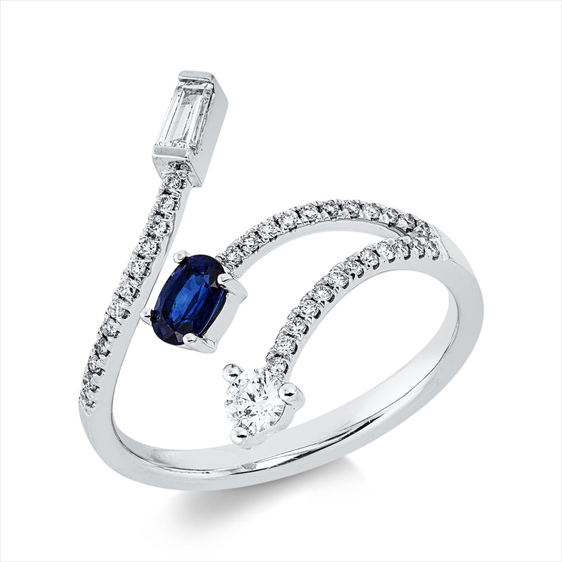 Ring mit Saphir  aus 750/-18 Karat Weißgold mit 37 Diamanten 0