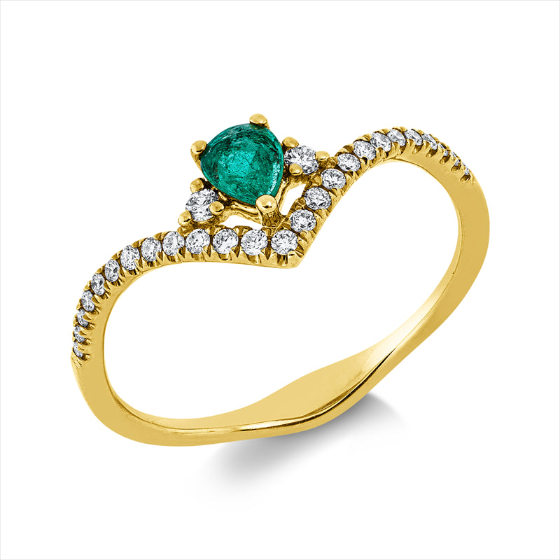 Ring mit Smaragd  aus 750/-18 Karat Gelbgold mit 27 Diamanten 0