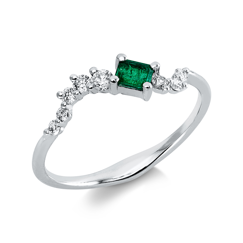 Ring mit Smaragd  aus 750/-18 Karat Weißgold mit 8 Diamanten 0