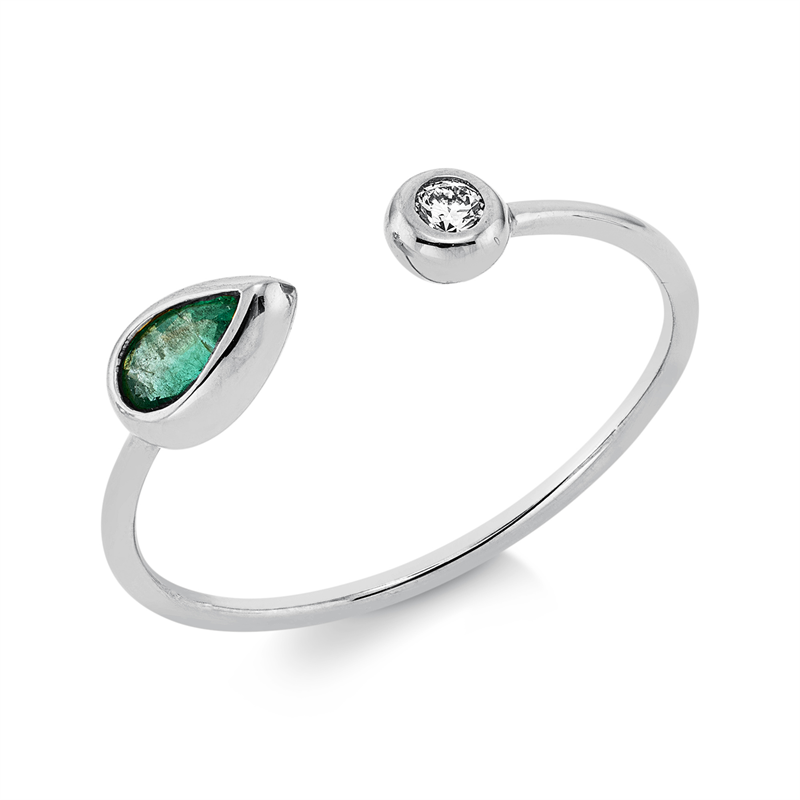 Ring mit Smaragd  aus 750/-18 Karat Weißgold mit 1 Diamant 0