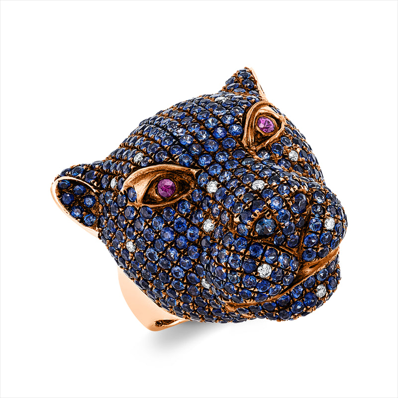 Ring mit Farbstein  aus 750/-18 Karat Rotgold mit 23 Diamanten 0