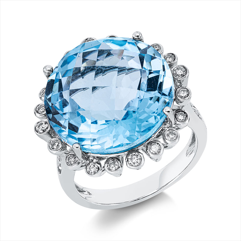 Ring mit Topas  aus 750/-18 Karat Weißgold mit 34 Diamanten 0