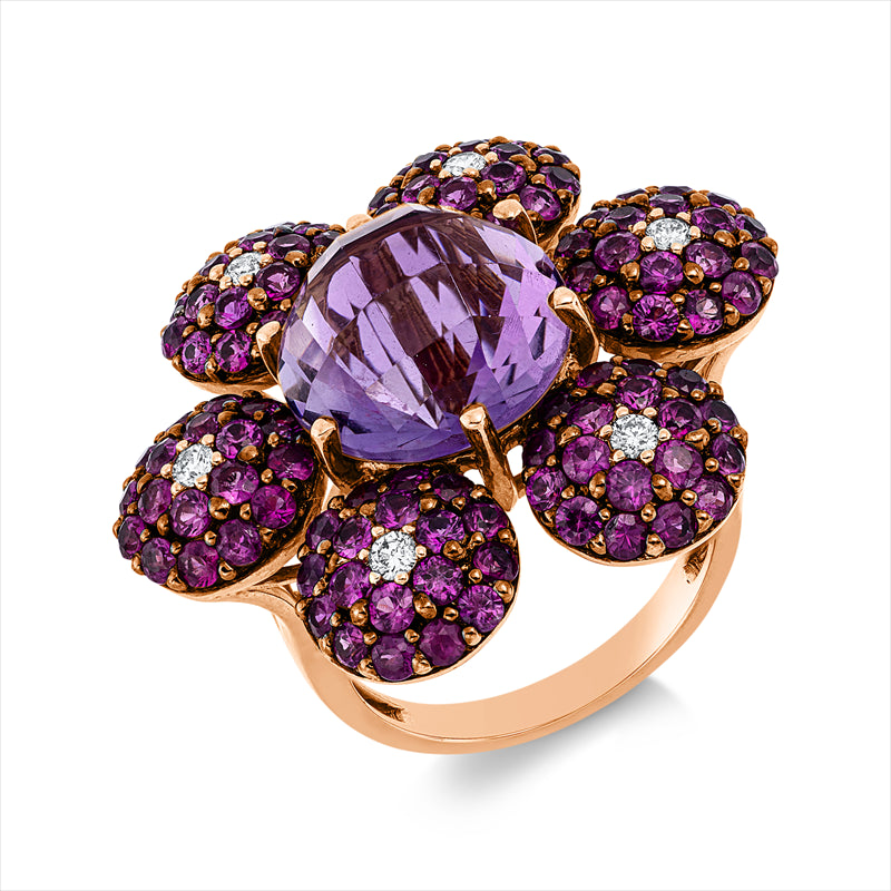 Ring mit Rubin  aus 750/-18 Karat Rotgold mit 6 Diamanten 0