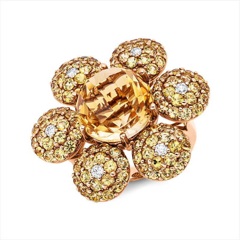 Ring mit Saphir  aus 750/-18 Karat Rotgold mit 6 Diamanten 0