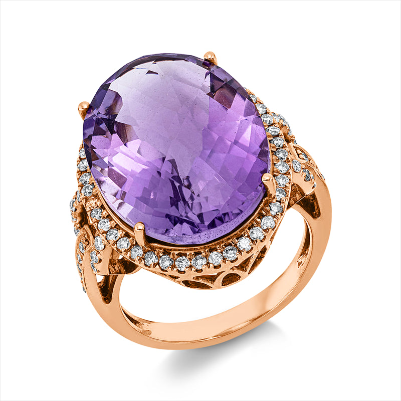 Ring mit Amethyst  aus 750/-18 Karat Rotgold mit 68 Diamanten 0