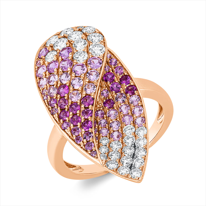 Ring mit Saphir  aus 750/-18 Karat Rotgold mit 28 Diamanten 0