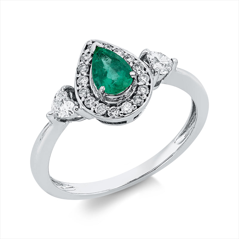 Ring mit Smaragd  aus 750/-18 Karat Weißgold mit 18 Diamanten 0