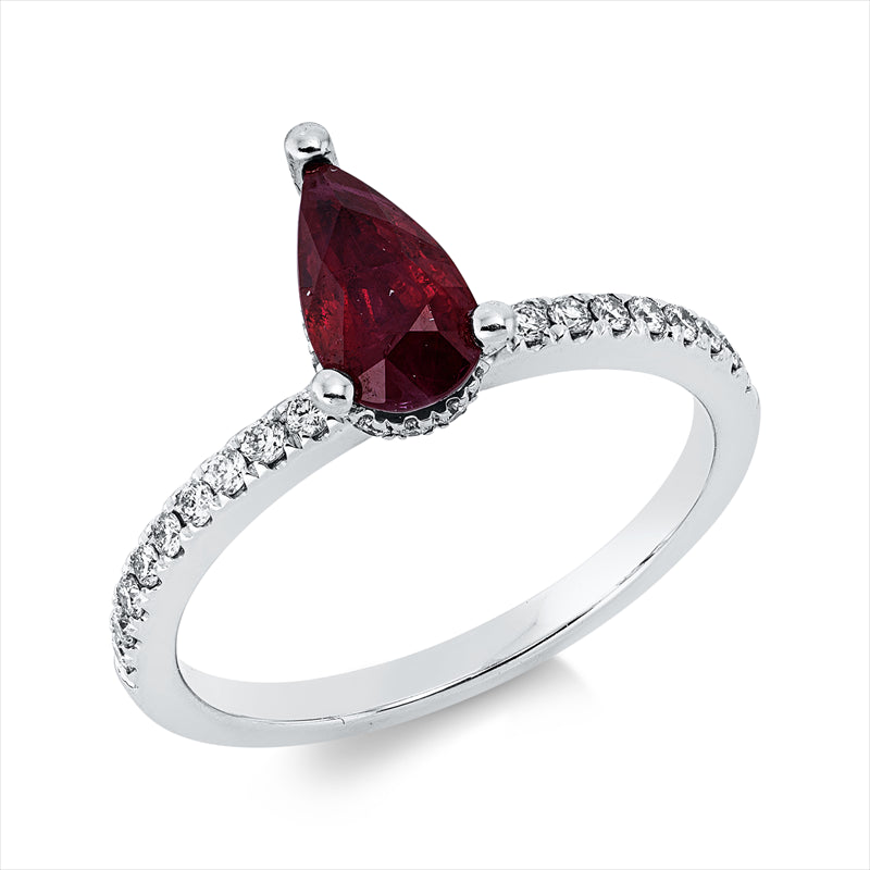 Ring mit Rubin  aus 750/-18 Karat Weißgold mit 34 Diamanten 0