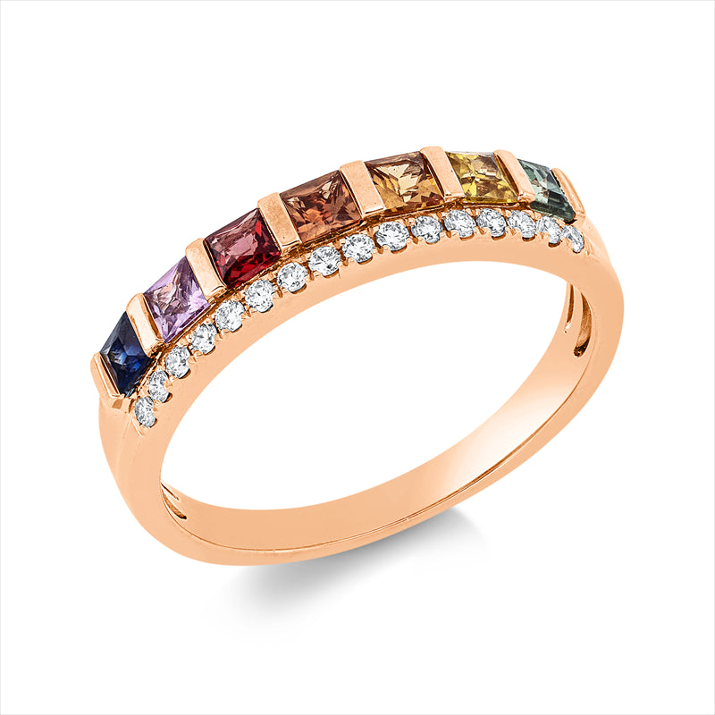 Ring mit Saphir  aus 750/-18 Karat Rotgold mit 16 Diamanten 0