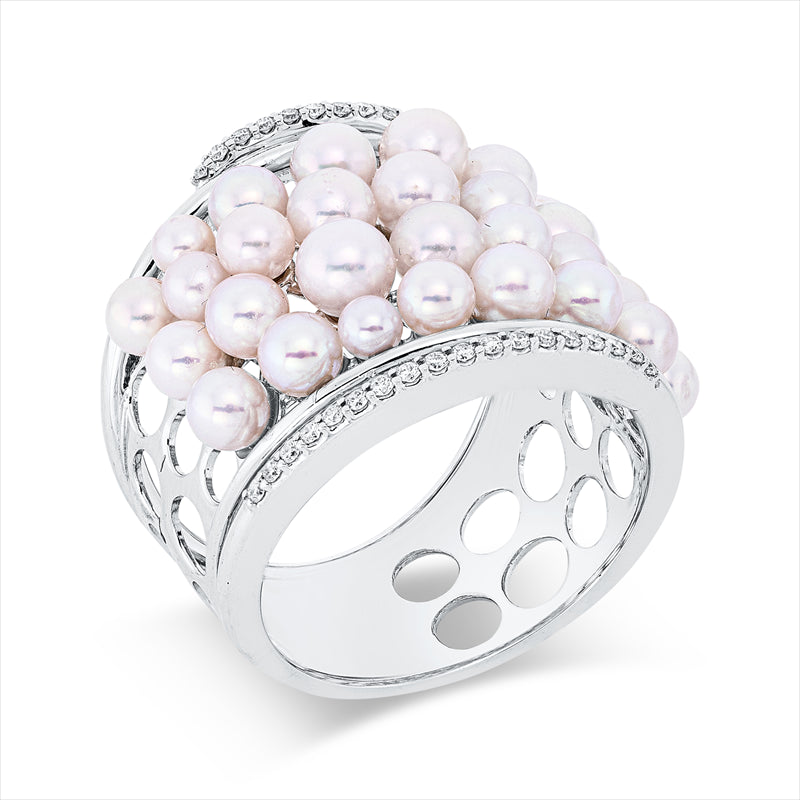 Ring   mit Süßwasserperle aus 750/-18 Karat Weißgold mit 38 Diamanten 0