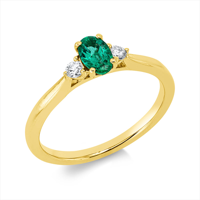 Ring mit Smaragd  aus 750/-18 Karat Gelbgold mit 2 Diamanten 0