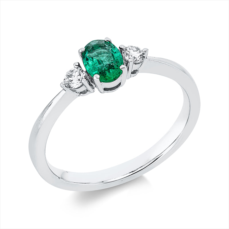 Ring mit Smaragd  aus 750/-18 Karat Weißgold mit 2 Diamanten 0